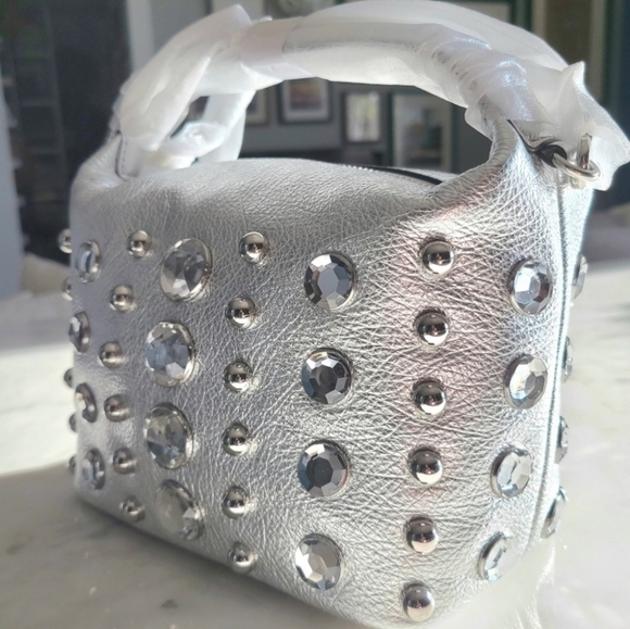 Rebecca Minkoff Stone Studded Shoulder Bag, Silver, NWT - Picture 12 of 16